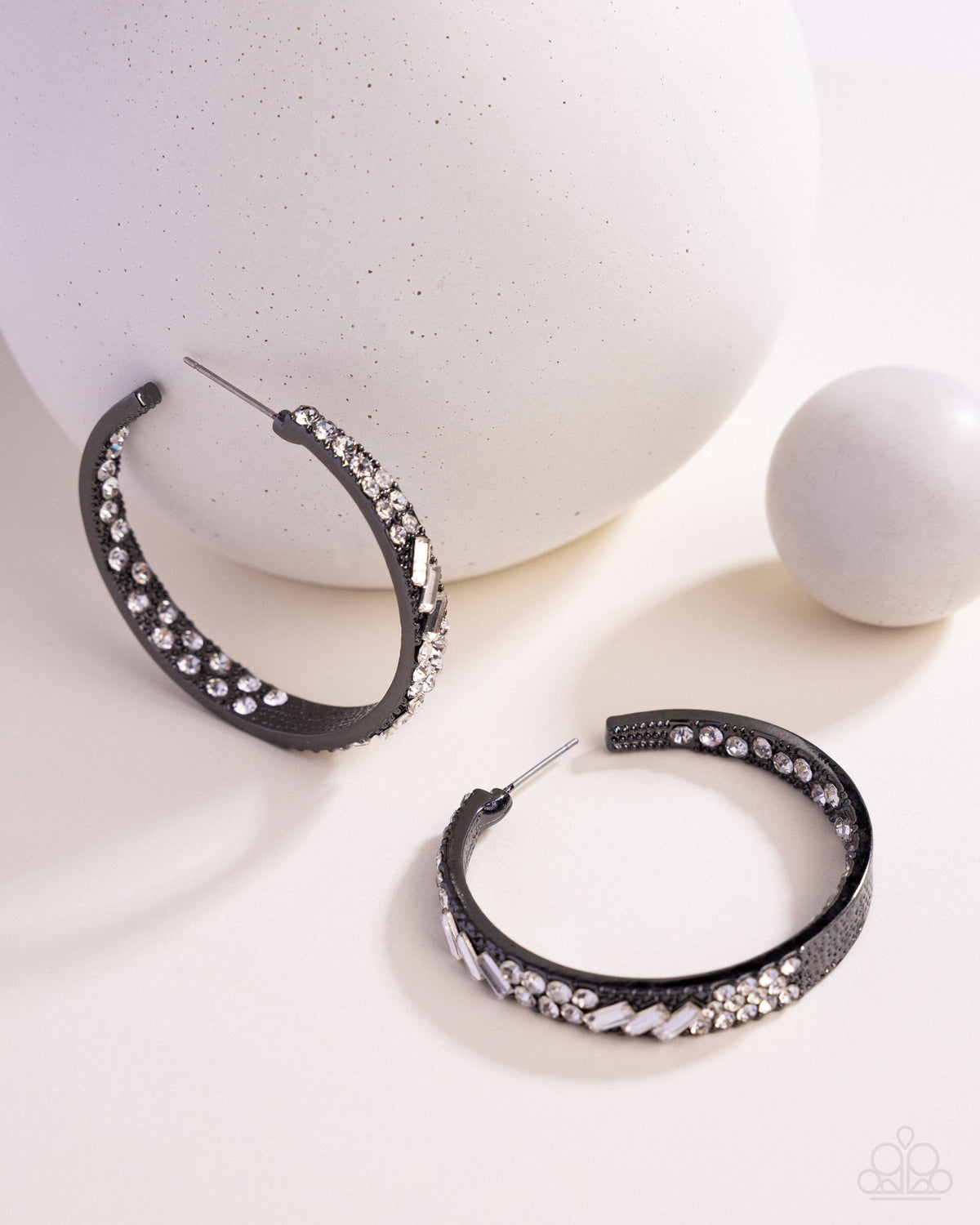 Paparazzi Accessories - GLITZY By Association - Gunmetal - Hoop Post Back Earrings